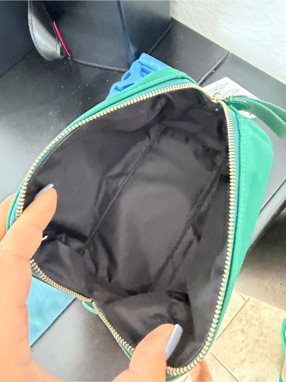 kate spade Green Nylon Cosmetic Pouch with Gold Hardware